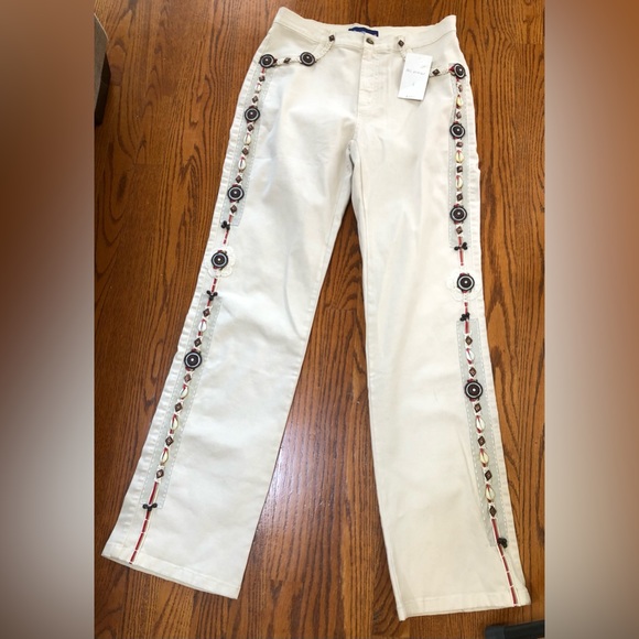 NWT BRAZILROXX Western Cream Jeans w/ Bead Design Down Edge Size 8 $255 - Picture 2 of 5